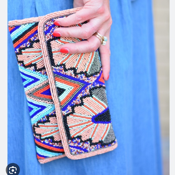 Anthropologie Blue Wings Clutch - Picture 1 of 8